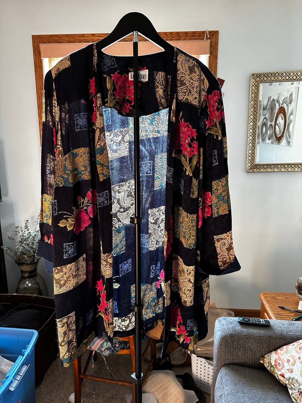Vintage Kari's Korner Patchwork Kimono Duster Jacket Open Front Artsy 80s 90s